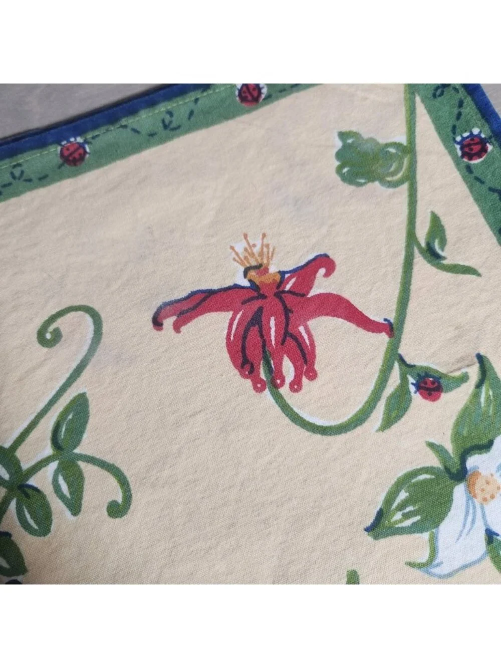 Y2k‎ Dazca Set of 5 Cotton Placemats Floral Ladybug Blue Green Yellow Kitchen